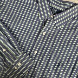 Ralph Lauren Andrew Blue/Green Stripe‎ Men’s Shirt 17 1/2 Button Down 36-37 XL